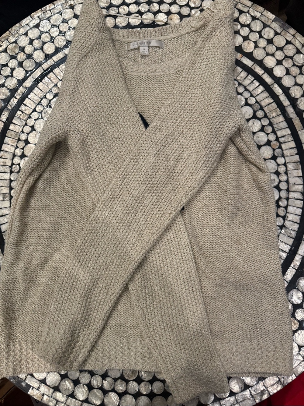 LC Lauren Conrad Cream Crewneck Sweater with Black Bow Accent - Picture 4 of 7